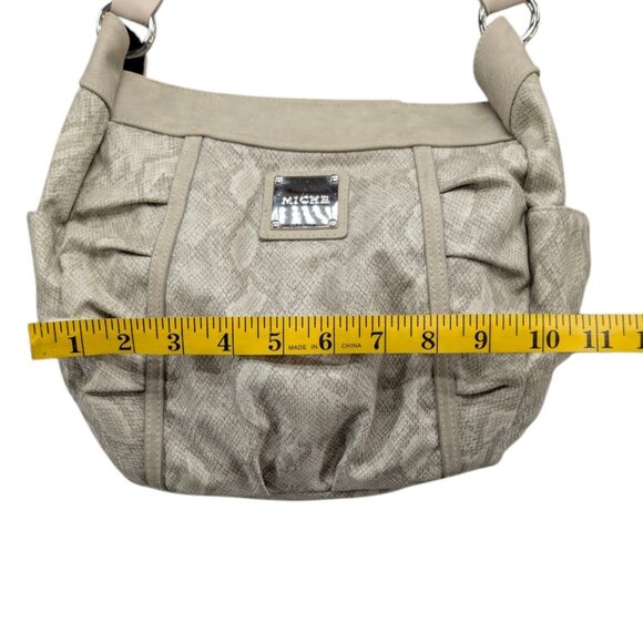 Miche Beverly Demi Snake Shoulder Bag Cream Grey Tote 2 Braided Straps Ruched - Picture 11 of 15